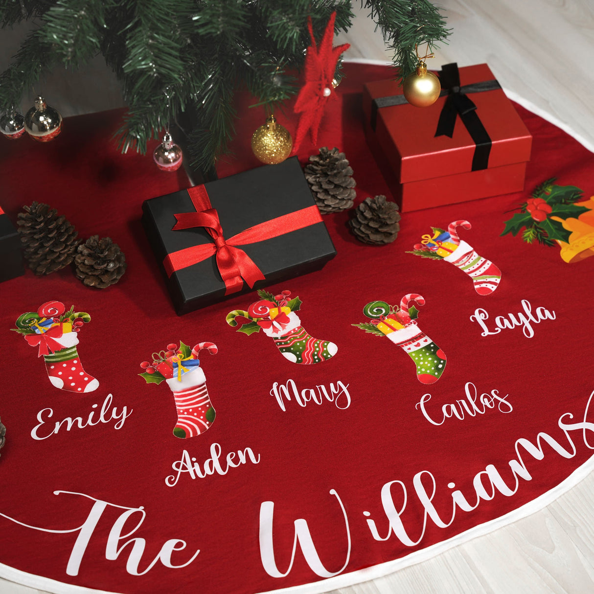 Christmas Holiday Home Decor Custom Tree Skirt, Personalized Xmas Tree Skirt, Christmas Decorations, Pine Tree Skirt, Family Gift for Xmas - Arria Home