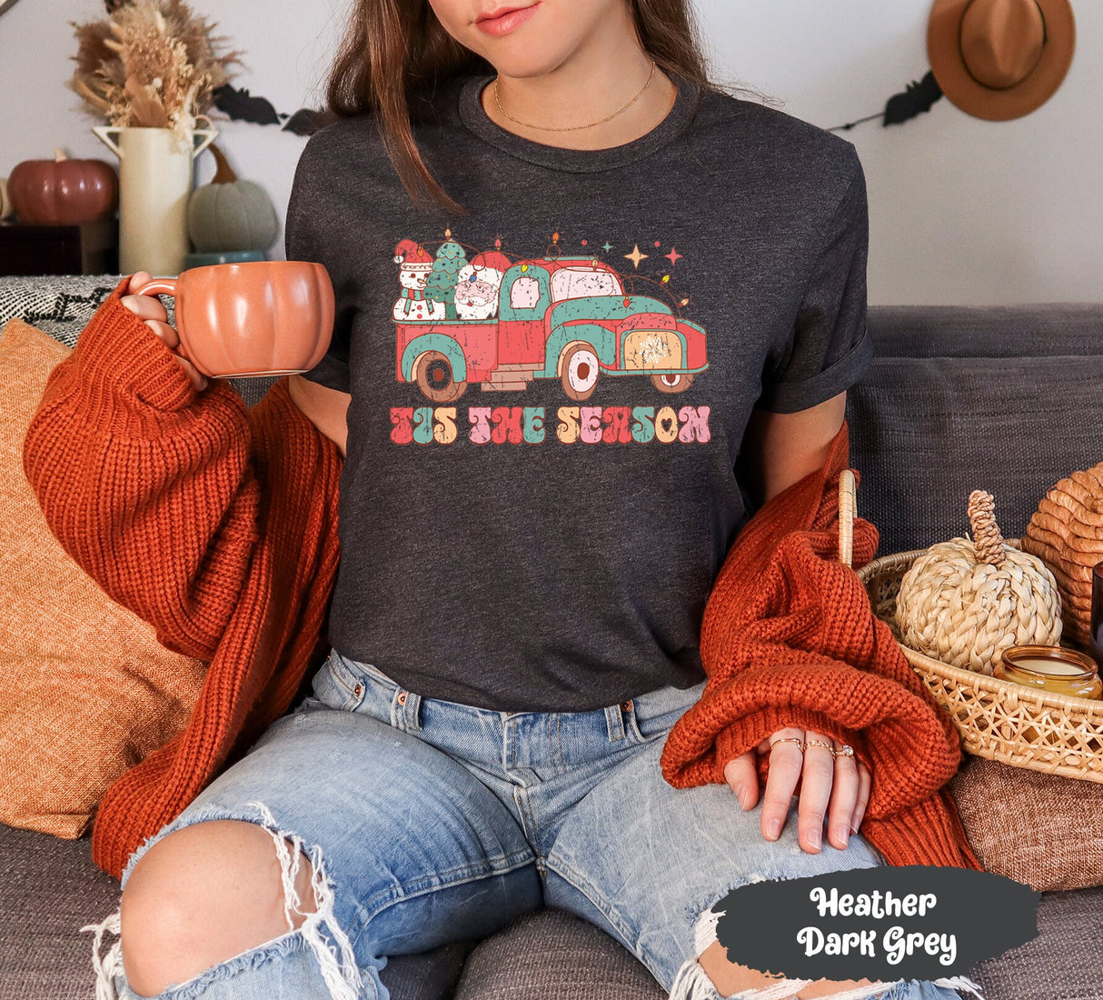 Vintage Christmas Red Truck Shirt, Tis the Season Shirt, Christmas Lights Shirt, Santa Claus Shirt, Snowman Shirt, Christmas Tree Shirt