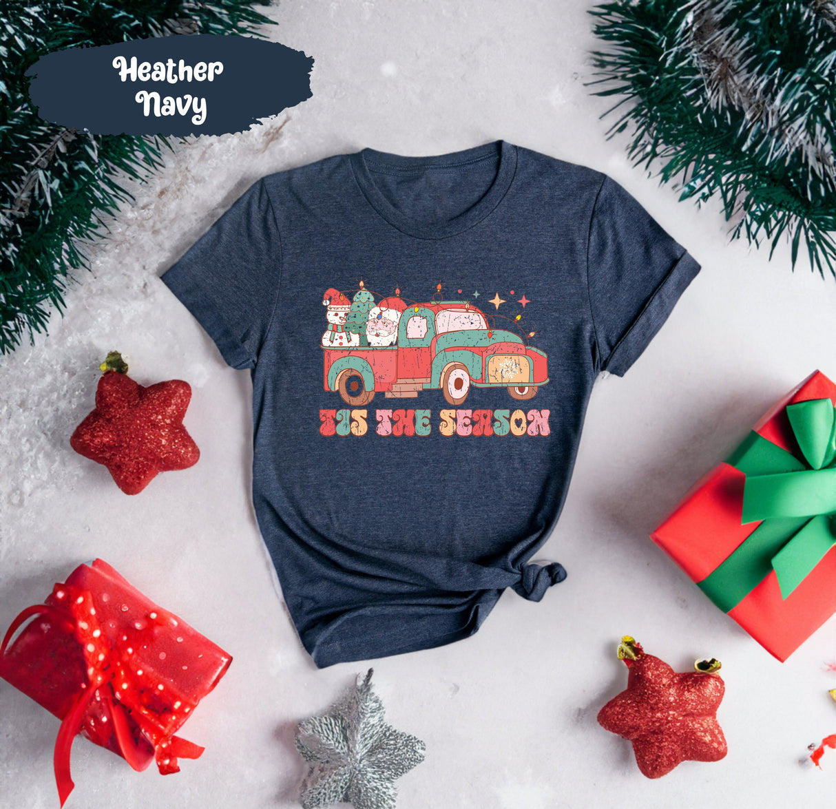 Vintage Christmas Red Truck Shirt, Tis the Season Shirt, Christmas Lights Shirt, Santa Claus Shirt, Snowman Shirt, Christmas Tree Shirt