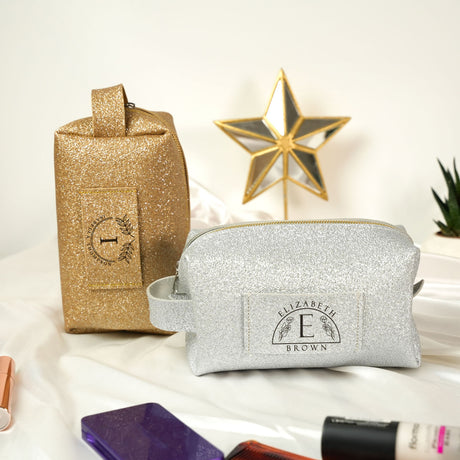 a cosmetic bag next to a makeup bag