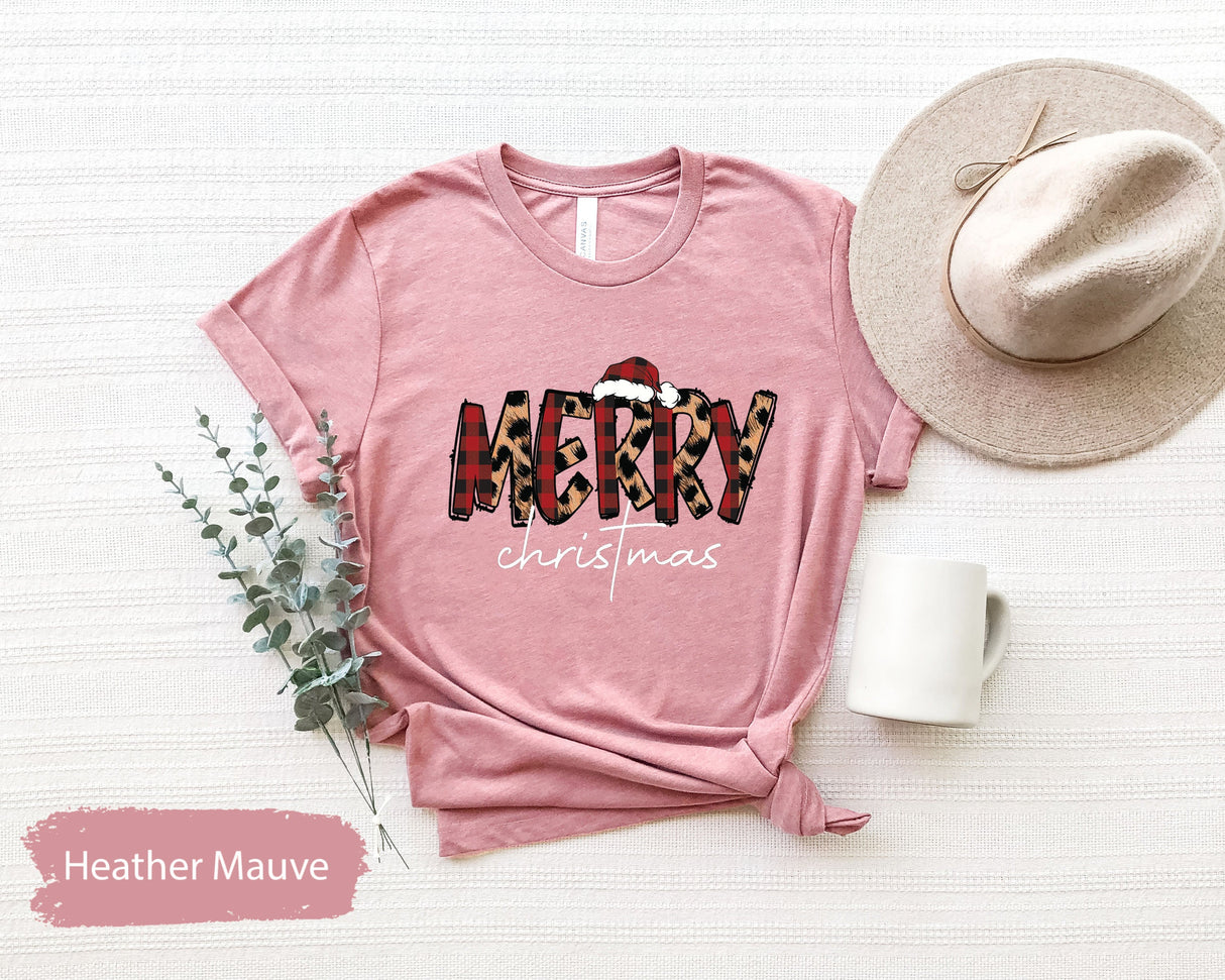 Merry Christmas Tee, Leopard Christmas, Buffalo Plaid Shirt, Santa Shirts, Retro Christmas, Holiday Tshirt, Merry Christmas, Seasonal Shirts