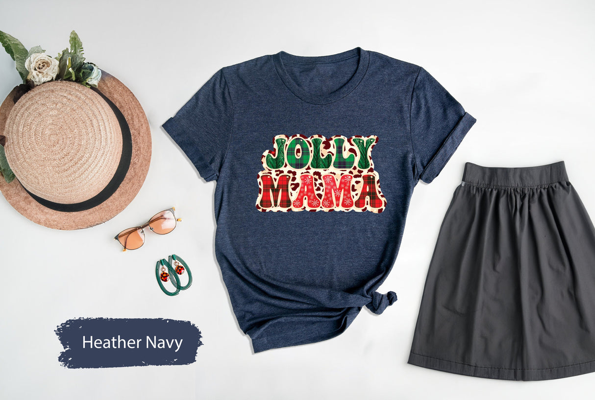 Jolly Mama, Christmas Gift Mom, Mom Christmas Shirt, Merry Christmas Tee, Retro Christmas, Xmas Family Shirt, Gift for Parents, Soft T Shirt