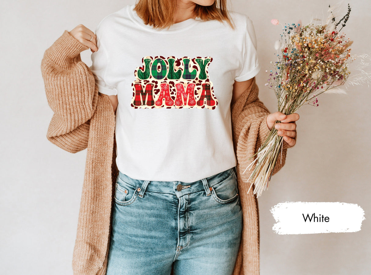 Jolly Mama, Christmas Gift Mom, Mom Christmas Shirt, Merry Christmas Tee, Retro Christmas, Xmas Family Shirt, Gift for Parents, Soft T Shirt