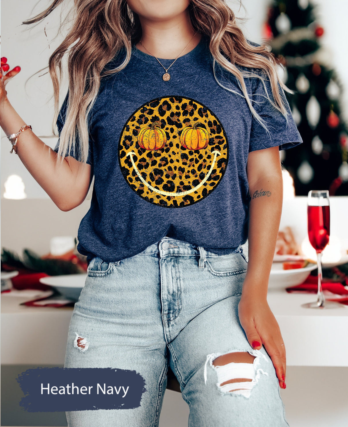 Fall Shirt for Women, Pumpkin Tshirt, Leopard Shirt, Smiley Face Shirt, Fall Graphic Tee, Seasonal Shirts, Cute Womens Shirt, Soft T Shirt