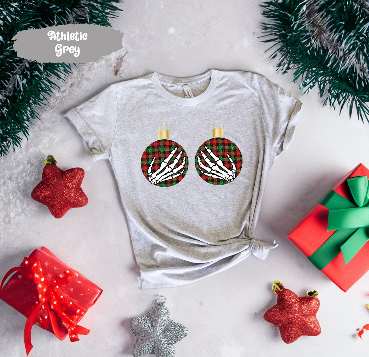 Skeleton Hands Shirt, Hand on Boobs, Buffalo Plaid Shirt, Ornament Shirt, Boob Shirt, Boob Grab Shirt, Christmas Boob Shirt, Funny Christmas