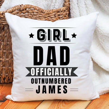 a pillow that says girl dad officially outnumbered james