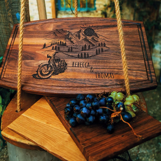 Personalized Men Gift Wood Board, Mountain Motorcycle Cutting Board, Valentine Gift, Gift For Him, Anniversary Gift, Valentines Gift Idea - Arria Home