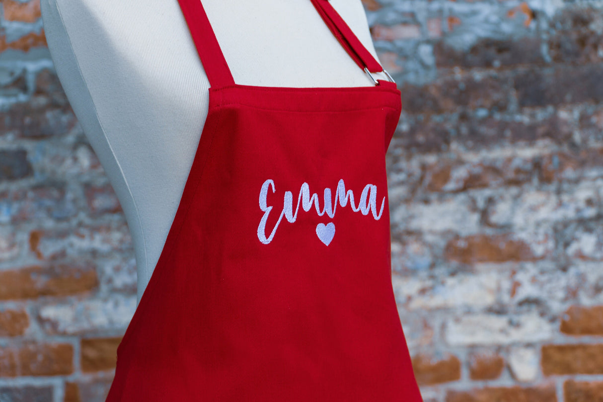 Embroidered Kid Apron, Custom Name with Heart Apron, Baking Apron, Gift from Mother, Gift for Daughter, Cooking Party, Personalized Apron - Arria Home