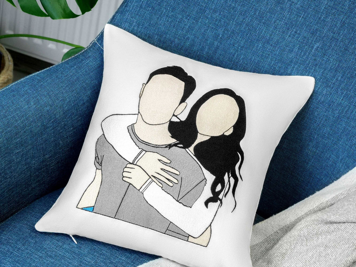 Portrait from Photo Embroidered Pillow, Custom Faceless Portrait Pillow, Couple Portrait Gift, Gift for Her, Gift for Him, Anniversary Gift - Arria Home