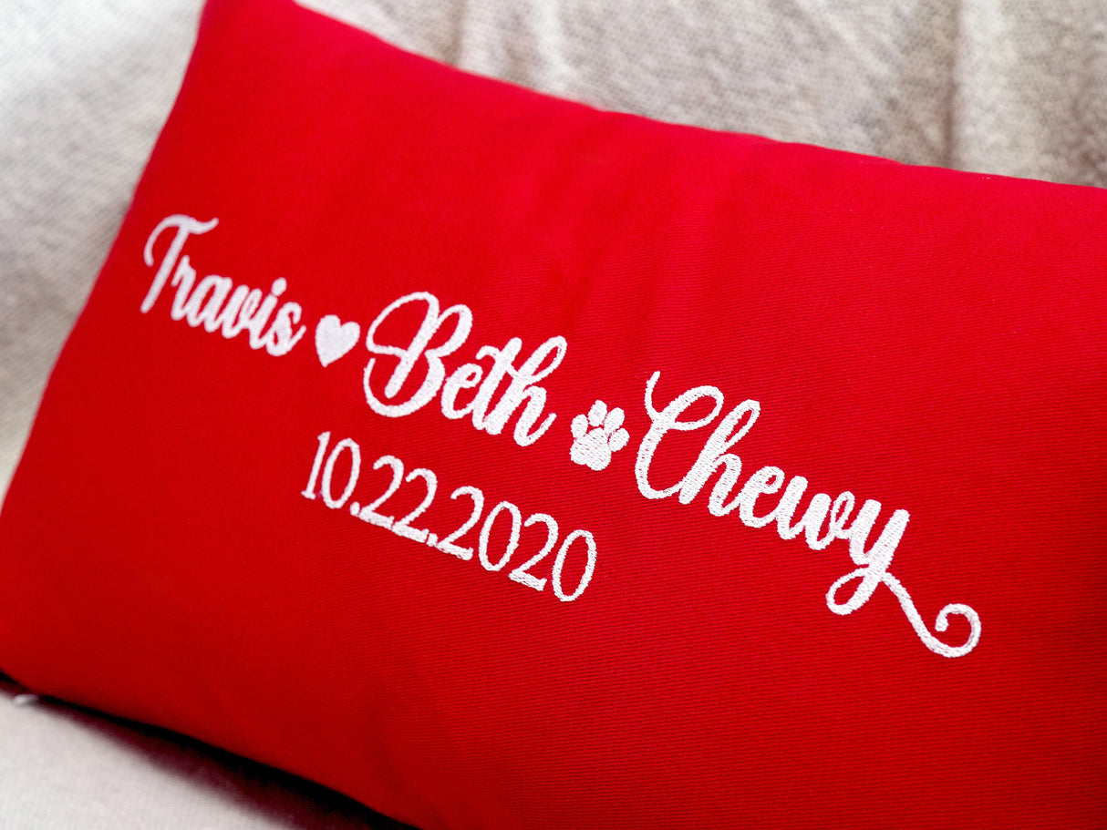 Custom Couple Name Embroidered Pillow, Personalized Couple Lumbar Pillow, Anniversary Gift, Engagement Gift, Housewarming Gift, Valentines - Arria Home