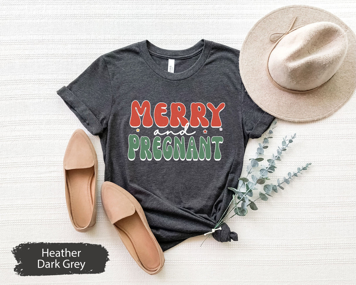 Merry and Pregnant Shirt, Pregnant Announcement, New Mom Shirt, New Mom Gift, Christmas Shirt, Christmas Pregnant Shirt, Christmas Mom Gift