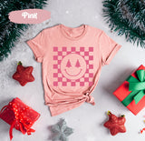 Christmas Tree Shirt with Smiley Face, Christmas Tree Tee, Merry Christmas Tee, Pink Christmas, Vintage Santa, Retro Christmas