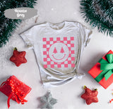 Christmas Tree Shirt with Smiley Face, Christmas Tree Tee, Merry Christmas Tee, Pink Christmas, Vintage Santa, Retro Christmas