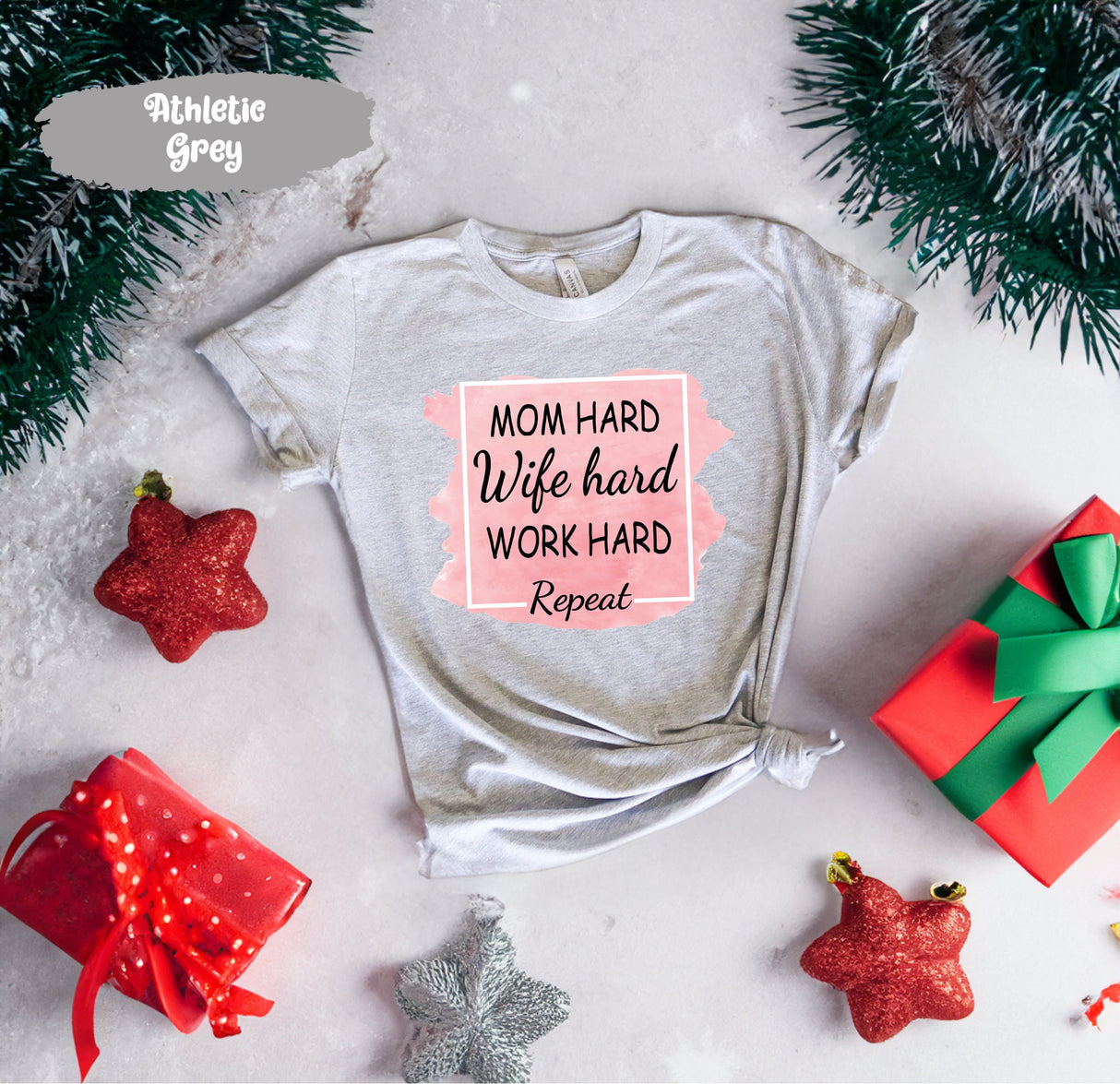 Funny Mom Shirt, Mother Tshirt, Working Mom Tee, Mama Shirt, Mom Christmas Gift, Mom Birthday Gift, Mom Hard Wife Hard Work Hard Repeat Tee