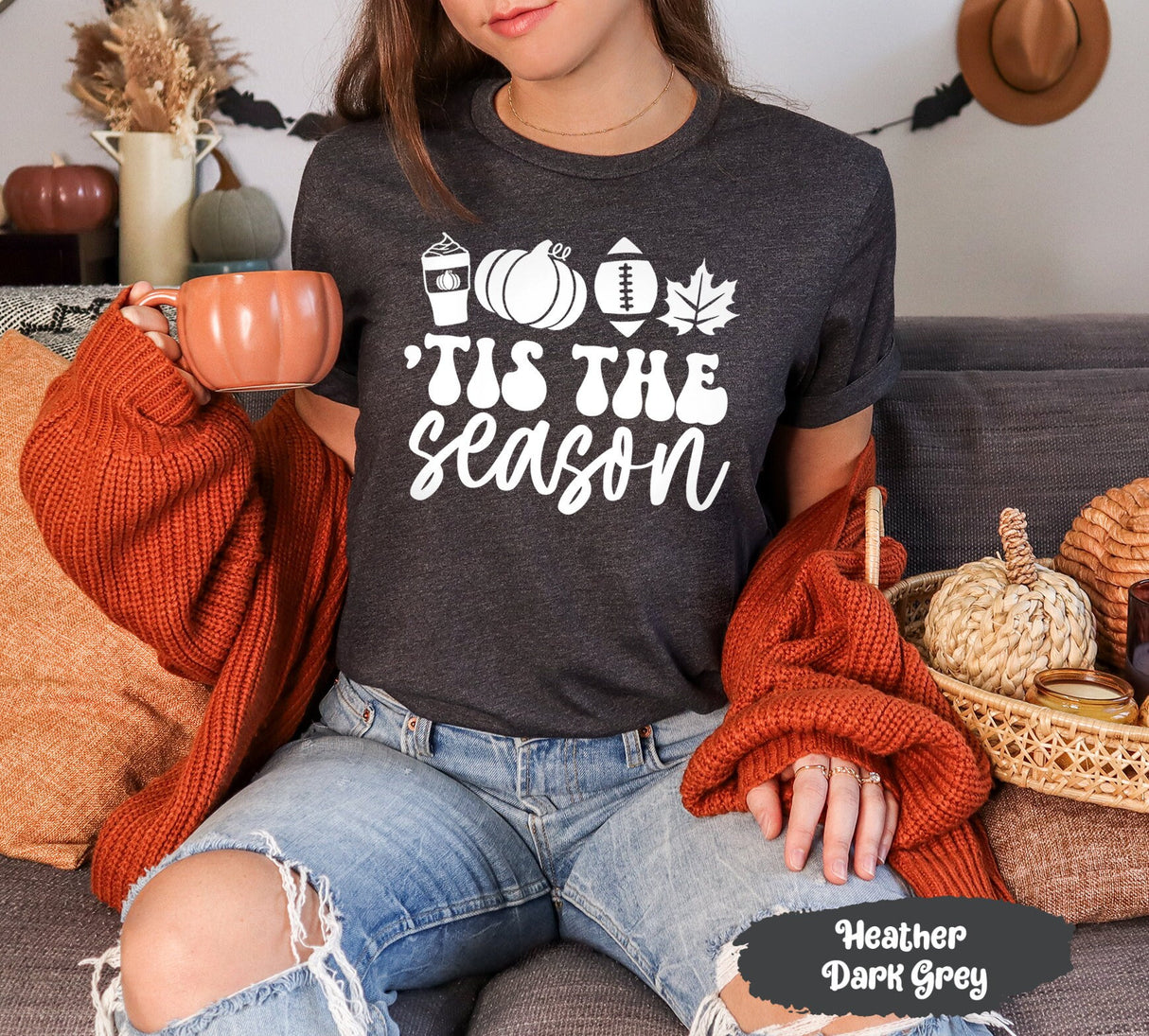 Tis The Season Shirt with Pumpkin, Tis The Season, Fall Shirts, Seasonal Shirts, Fall Pumpkin Shirt, Christmas Gift Men, Football Fall Shirt