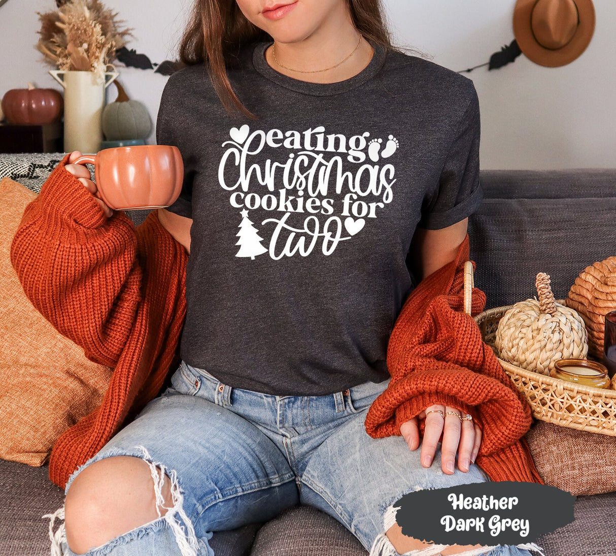 Eating Christmas Cookie For Two Shirt With Baby Feet, Pregnant Christmas, Baby Reveal Shirt, Baby Announcement, Maternity Christmas