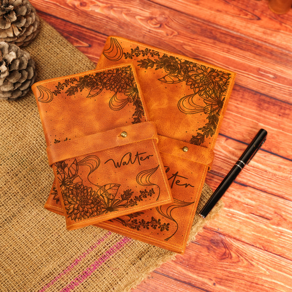 a couple of napkins sitting on top of a wooden table