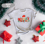 Merry Christmas Tee with Santa Hat, Vintage Santa, Retro Christmas, Santa Shirts, Holiday Crew Shirt, Xmas Group Shirts, Holiday Tshirt