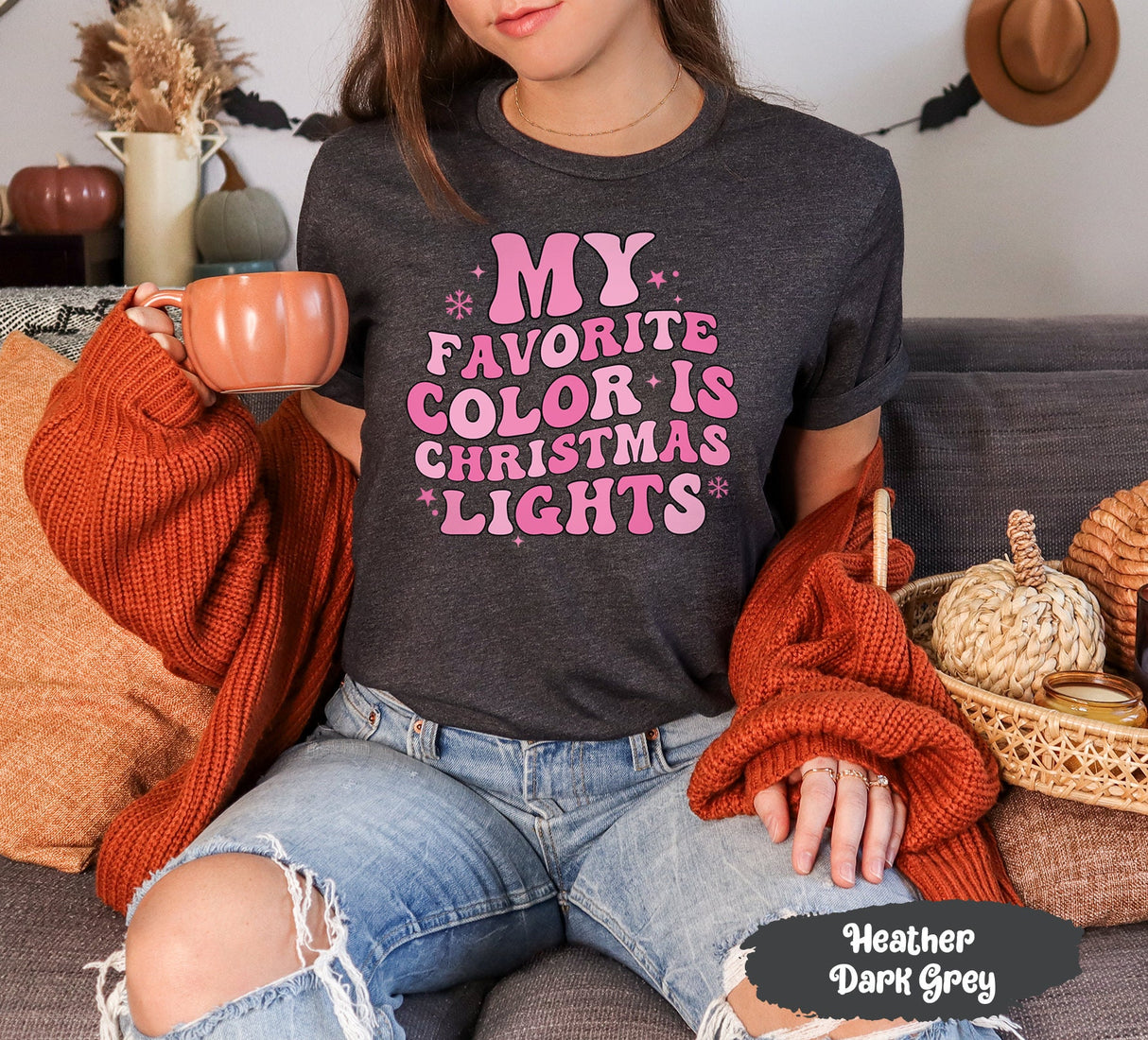 My Favorite Color Is Christmas Light Tee, Pink Christmas Shirt, Pink Christmas, Vintage Santa, Cute Christmas Shirt, Merry Christmas Tee