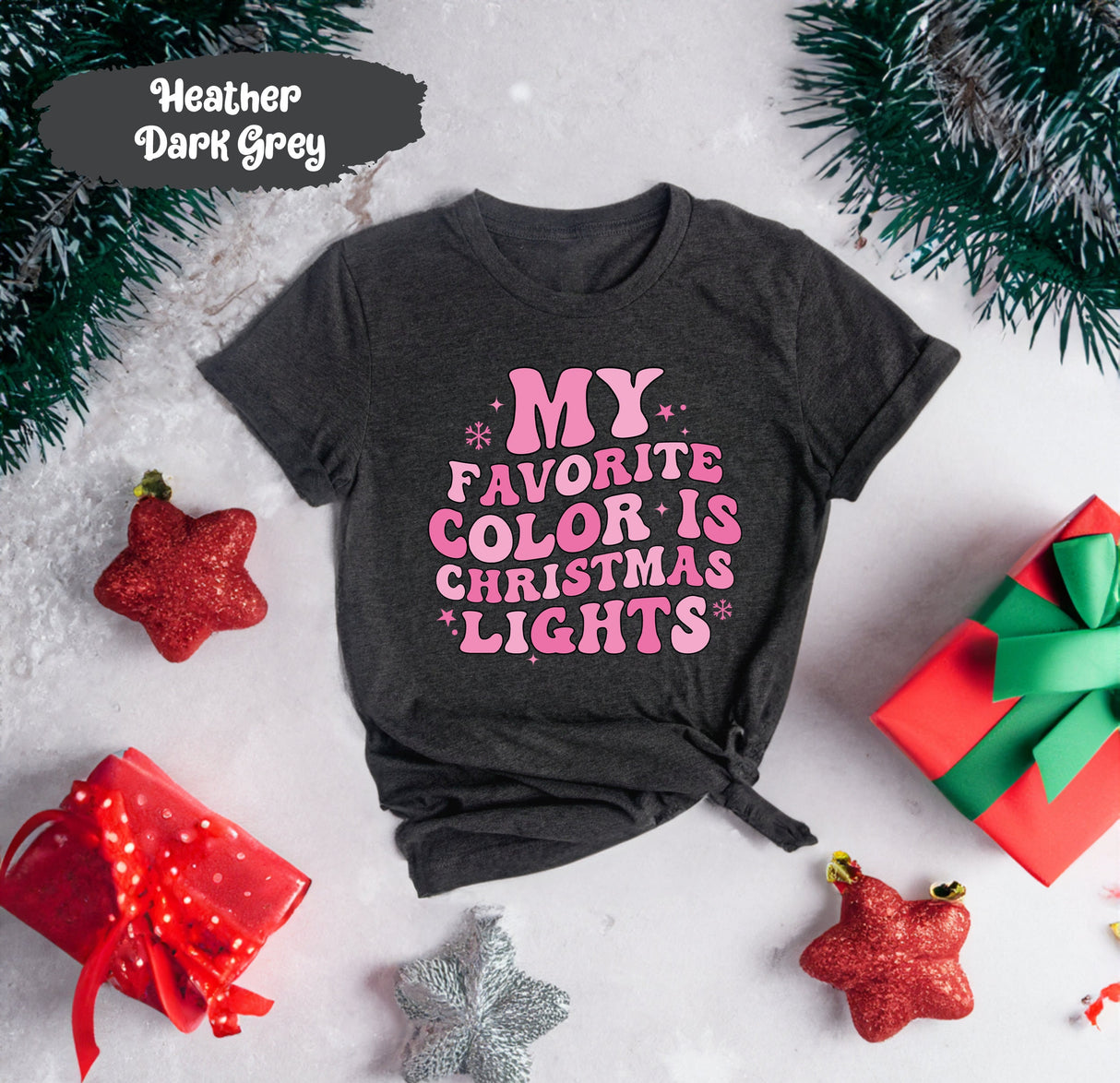 My Favorite Color Is Christmas Light Tee, Pink Christmas Shirt, Pink Christmas, Vintage Santa, Cute Christmas Shirt, Merry Christmas Tee