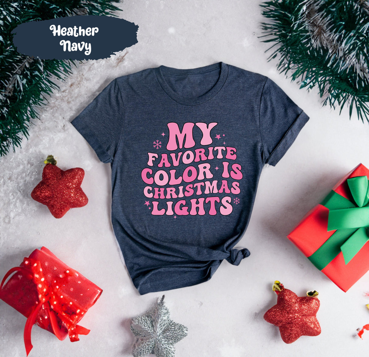 My Favorite Color Is Christmas Light Tee, Pink Christmas Shirt, Pink Christmas, Vintage Santa, Cute Christmas Shirt, Merry Christmas Tee