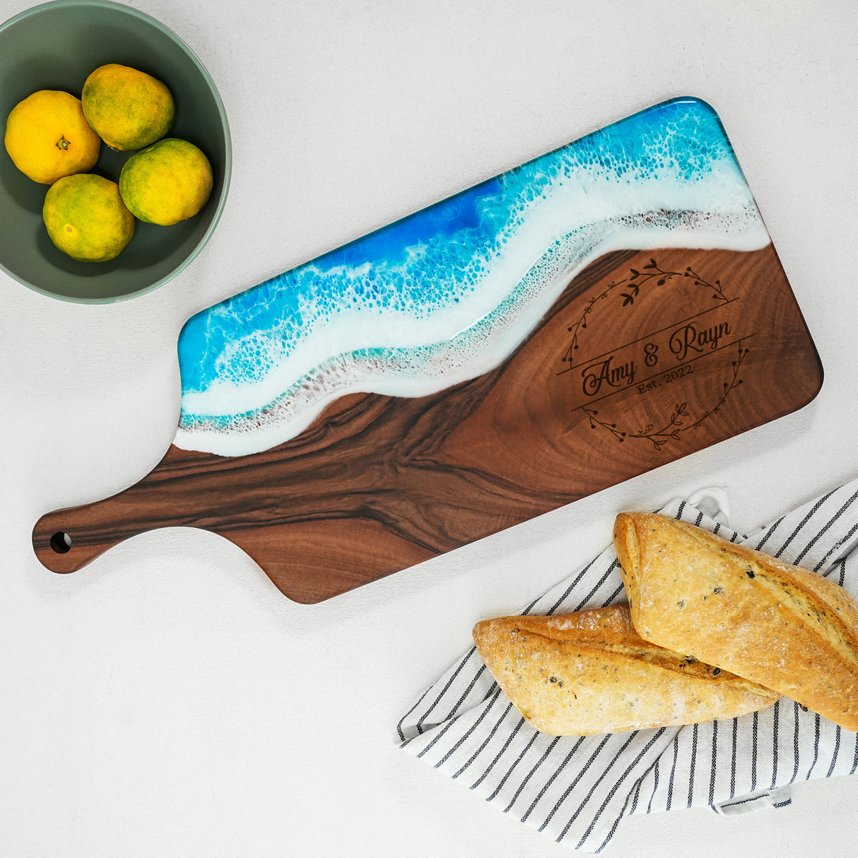 Personalized Epoxy Resin Cutting Board, Personalized Live Edge Walnut Board, Newly Wed Gifts, New Home Owner Gift, Housewarming Gifts - Arria Home