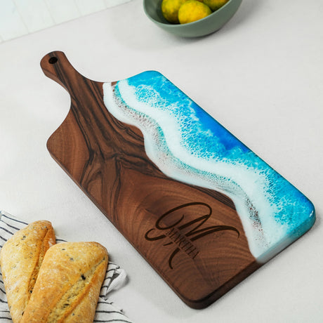 Personalized Epoxy Resin Charcuterie Board, Live Edge Walnut Board, Gift for Mom, Gift idea for Mom, Personalized Gift for Mother, Mom Gift - Arria Home