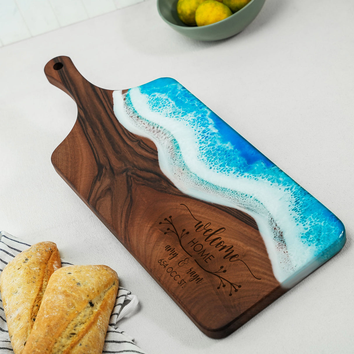 Personalized Resin Cutting Board, Realtor Closing Gift, Thank You Gifts, Congratulations Gift, Custom Epoxy Live Edge Cheese Walnut Board - Arria Home