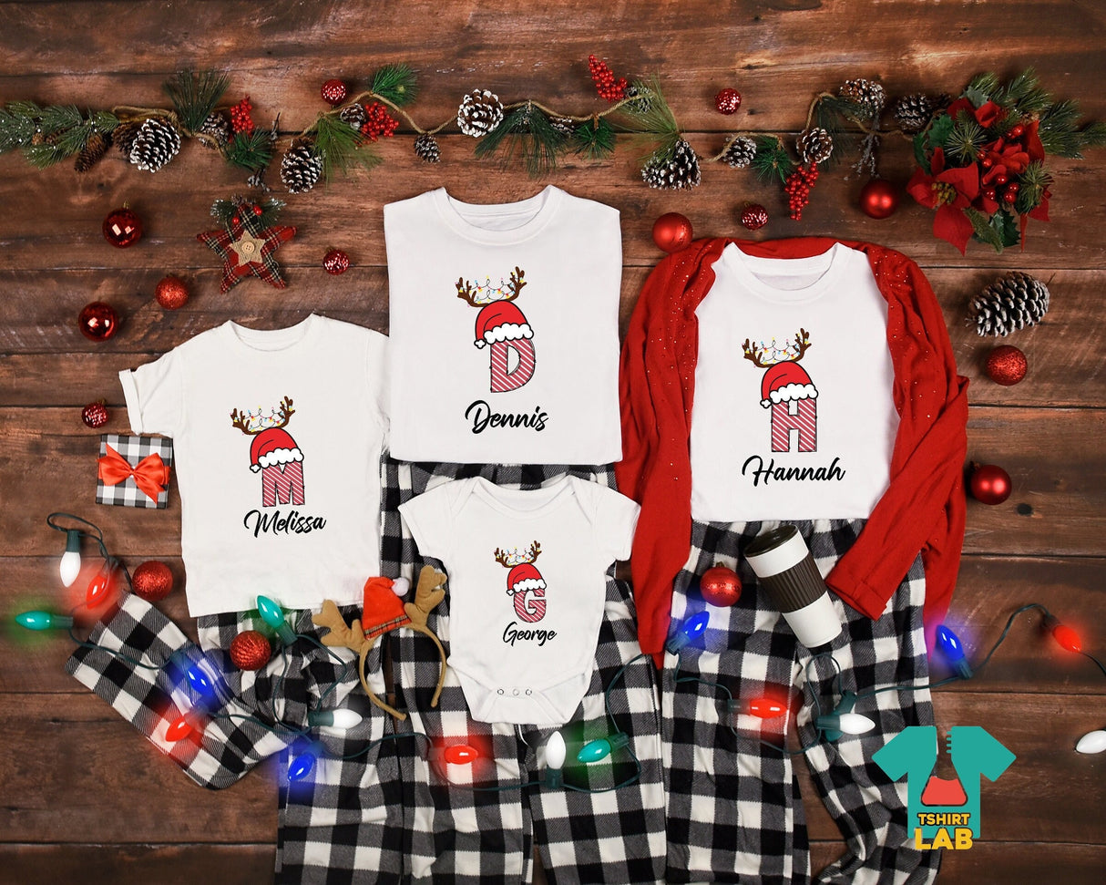 Christmas Custom Name Initial Shirt, Christmas Gift For Family, Family Christmas Shirt, Matching Xmas Tees, Custom Christmas Tee, Xmas Tees