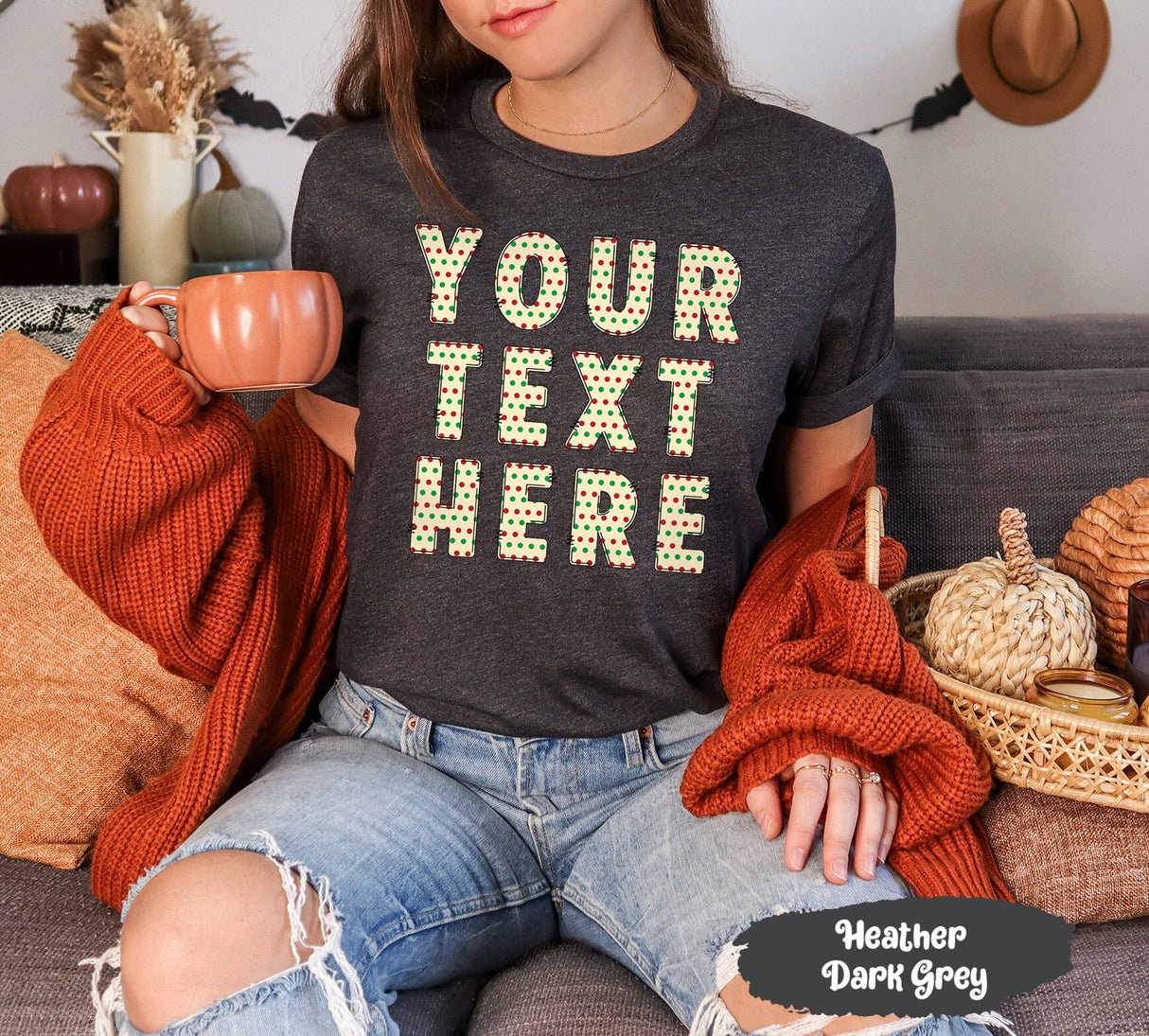 Your Text Here Shirt with Polka Dot Font, Customizable Gifts, Personalized Shirt, Custom Tshirts, Customized Shirts, Mens Polka Dot Shirt