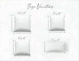 four pillows are shown with measurements for them