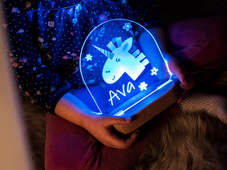 RGB Wooden Remote Control Personalized Night Light, Custom Led Bedroom RGB Night Light, Kid Bedroom Decor, Gift for Baby, Light Up Lamp Gift - Arria Home