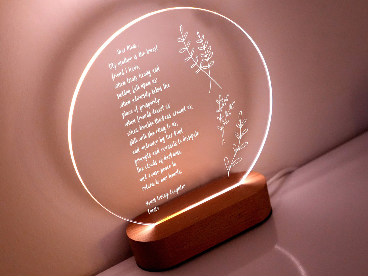 Funny Mothers Days Gift, Personalized Gift for Mom, Custom Acrylic Night Light, Funny Mom Gift From Daughter, Custom Mothers Day Gift Idea - Arria Home