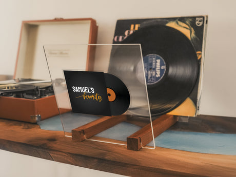 a record player and a record player on a table