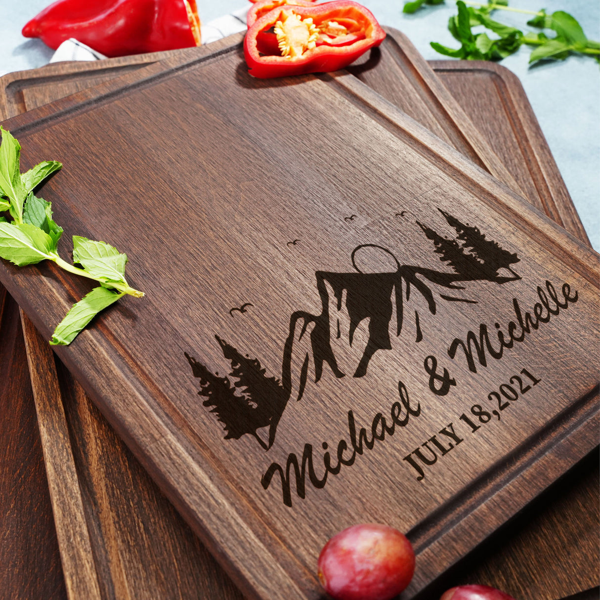 Personalized Mountain Wedding Gift Charcuterie Board, Wedding Gift, Couple Gift, Hiking Couple Gift, Personalized Cutting Board, Engraved - Arria Home