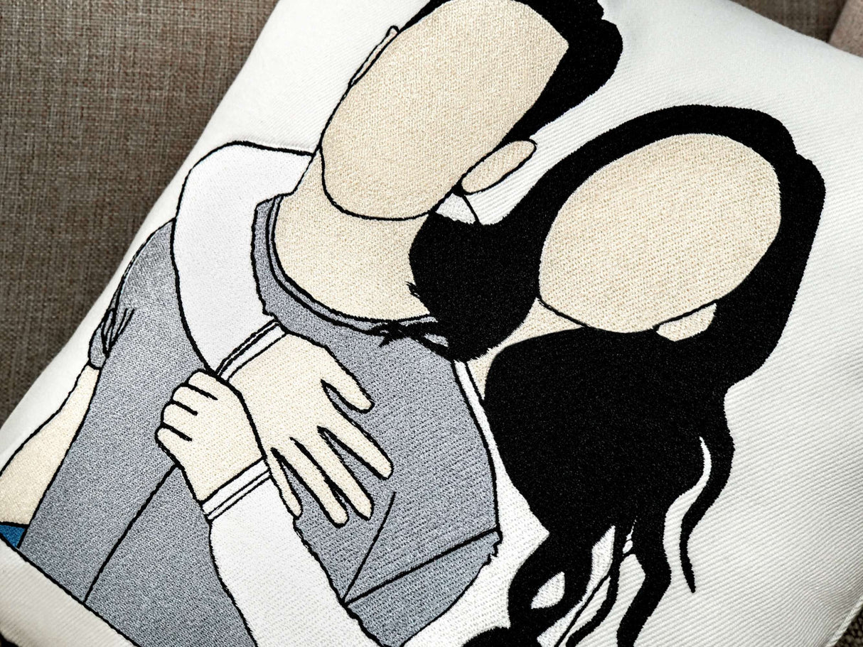 Portrait from Photo Embroidered Pillow, Custom Faceless Portrait Pillow, Couple Portrait Gift, Gift for Her, Gift for Him, Anniversary Gift - Arria Home