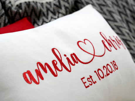 Custom Couple Name Embroidered Pillow, Personalized Couple Lumbar Pillow, Anniversary Gift, Engagement Gift, Housewarming Gift, Valentines - Arria Home