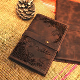 a brown leather wallet sitting on top of a table