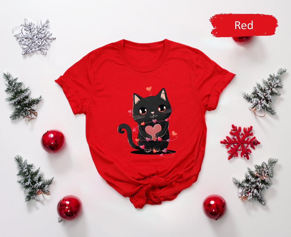 Cat Hugs Heart Shirt for Valentines Day, Kids Valentines, Cat Mom Shirts, Cute Cat Tee, Matching Couple Tees, Lover Tshirt, Gift for Her