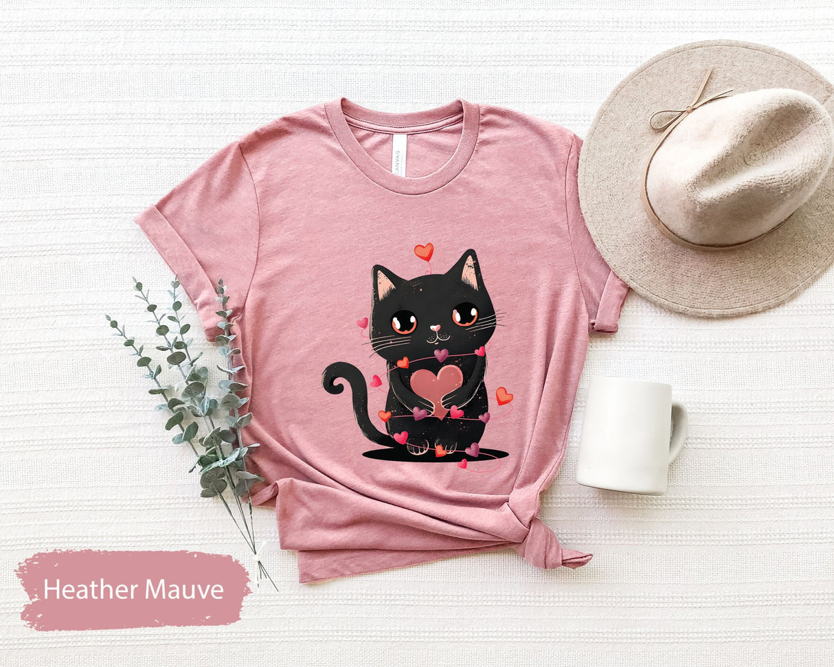 Cat Hugs Heart Shirt for Valentines Day, Kids Valentines, Cat Mom Shirts, Cute Cat Tee, Matching Couple Tees, Lover Tshirt, Gift for Her