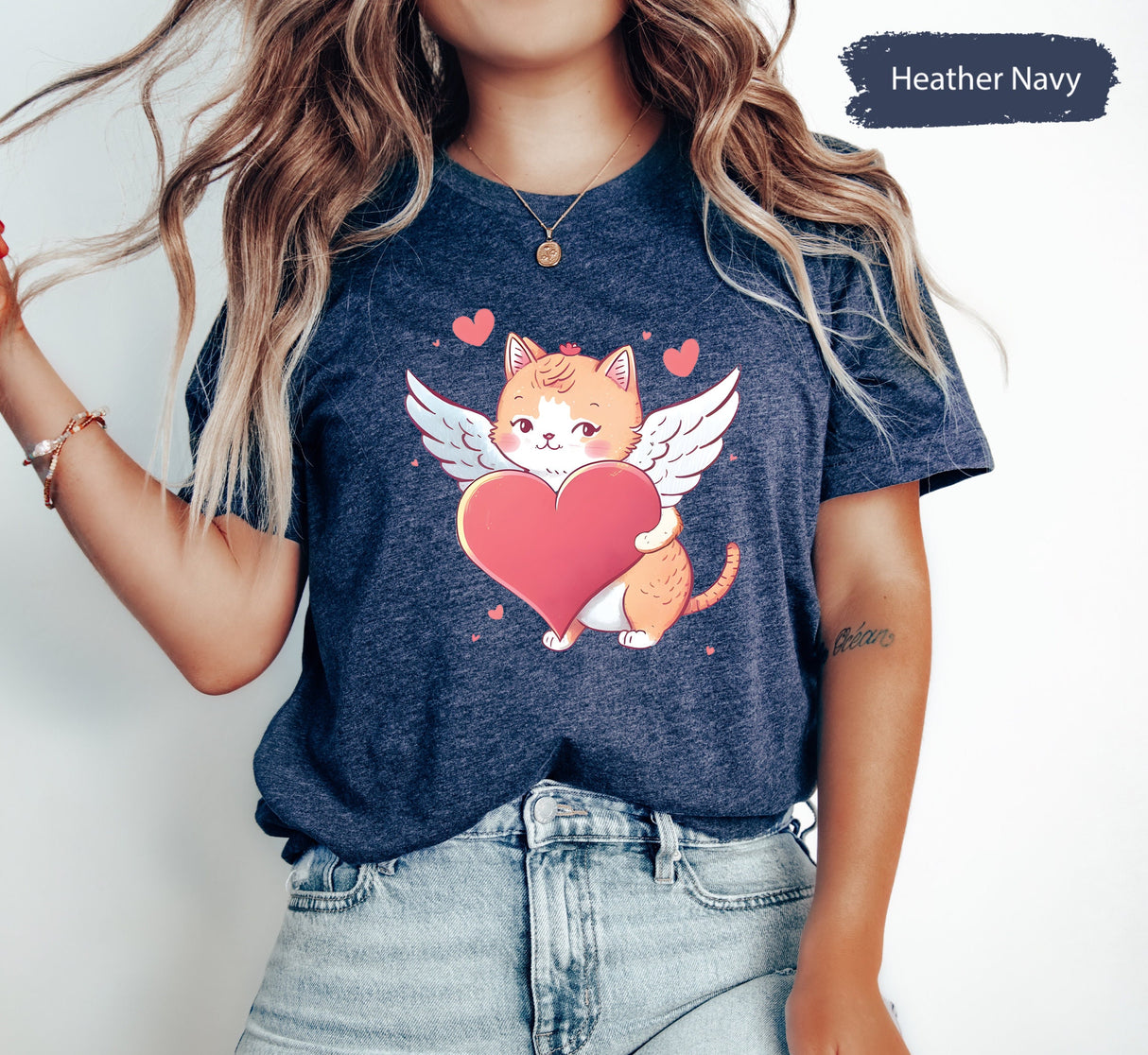 Angel Cat Holding Heart Shirt for Valentines Day, Valentines Gifts, Valentines Shirts, Kids Valentines, Cat Lover Tshirt, Couple Tshirts