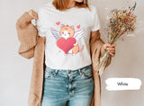 Angel Cat Holding Heart Shirt for Valentines Day, Valentines Gifts, Valentines Shirts, Kids Valentines, Cat Lover Tshirt, Couple Tshirts