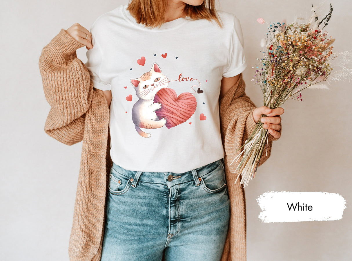 Cat Holding Heart Valentines Day Lover Tshirt, Cute Womens Shirts, Cat Shirt Women, Kids Valentines, Cat Mom Shirt, Cat Lover Tshirt