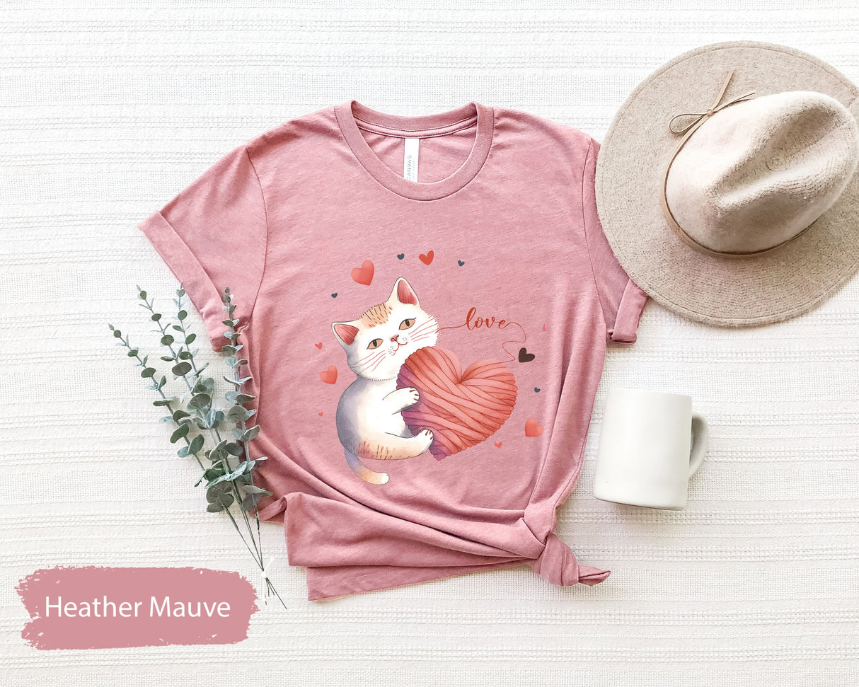 Cat Holding Heart Valentines Day Lover Tshirt, Cute Womens Shirts, Cat Shirt Women, Kids Valentines, Cat Mom Shirt, Cat Lover Tshirt