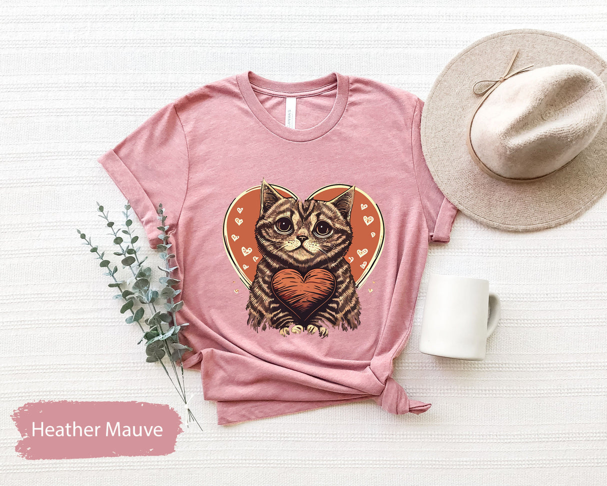 Cat Shirt for Valentines Day, Cat Heart T-Shirt, Gift for Her, Cat Mom Shirt, Valentines Shirts, Couple Gifts, Cat Tshirts, Cute Cat T Shirt