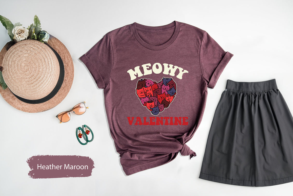 Meowy Valentine Tee for Valentines Day, Cute Cat Shirt, Cat Tshirt, Valentines Tshirt, Cat Mom Shirts, Cat Dad Gift, Gifts for Boyfriend