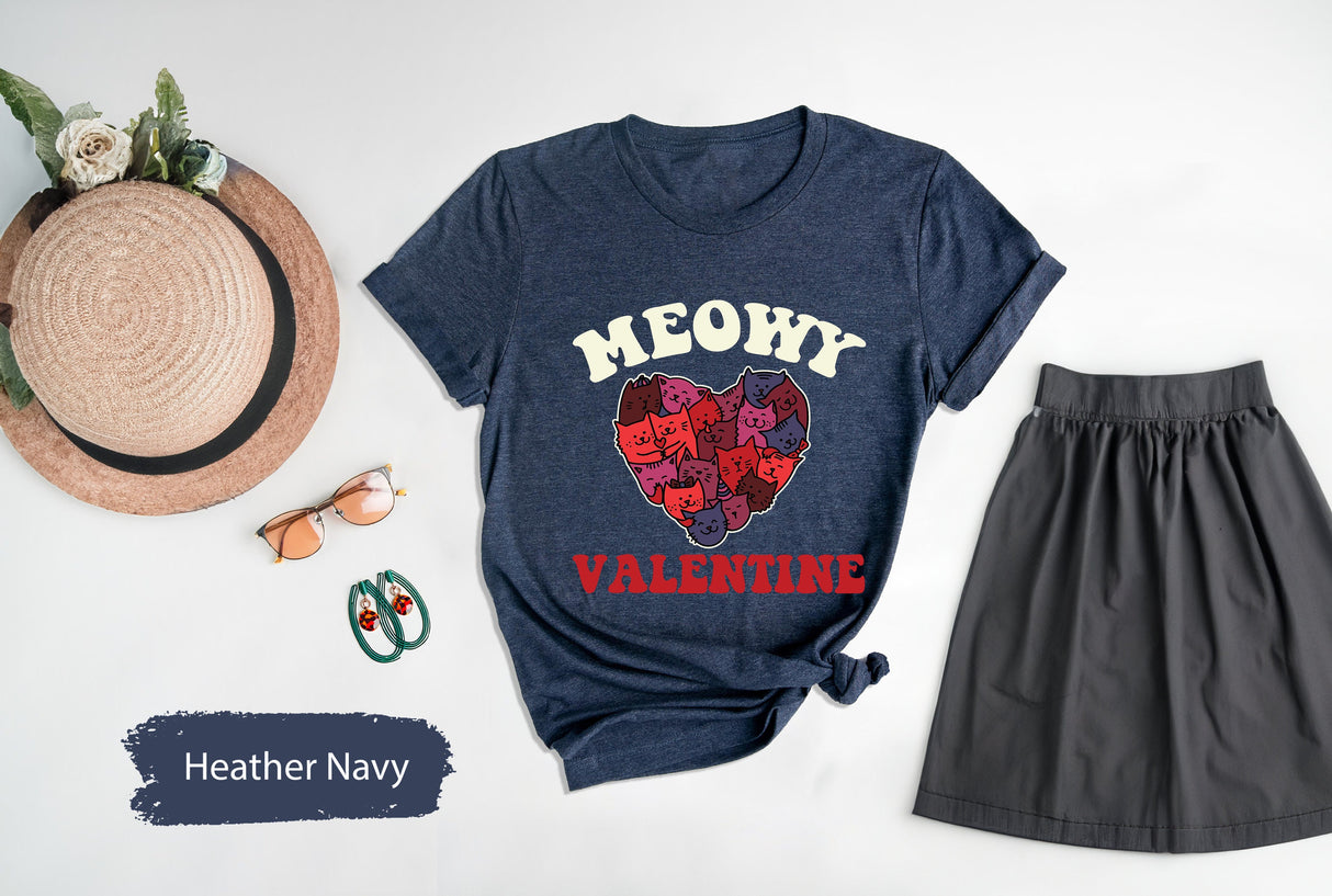 Meowy Valentine Tee for Valentines Day, Cute Cat Shirt, Cat Tshirt, Valentines Tshirt, Cat Mom Shirts, Cat Dad Gift, Gifts for Boyfriend