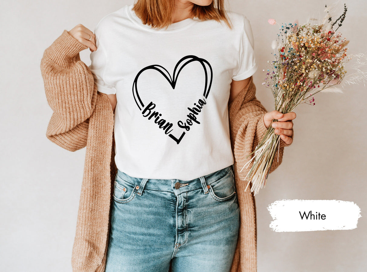 Custom Name Heart Shirt for Valentines Day, Personalized Tshirt, Valentines Gifts, Gift For Her, Couple Shirts, Love Tshirts, Lover T-Shirt