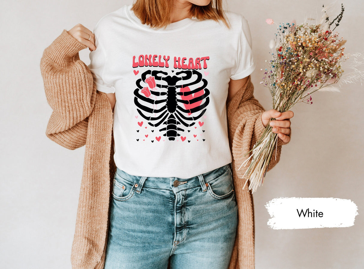 Lonely Heart Skeleton Shirt, Valentines Day, Boy Valentines, Valentines Tee, Gift for Lonely, Lonely Valentines, Gift for Her, Lover Tshirt