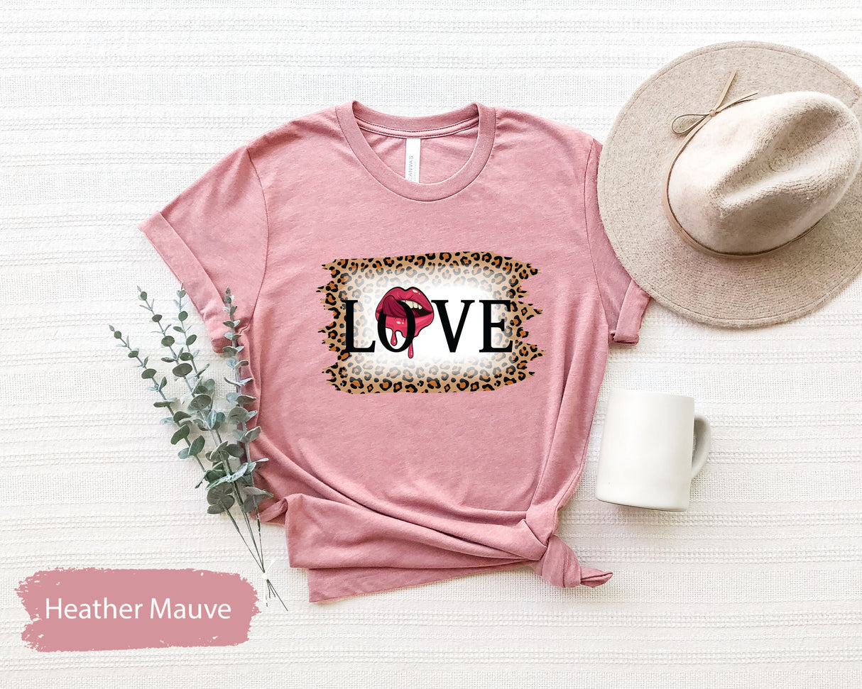 Valentines Gifts, Love Tshirt, Leopard Valentines, Kiss T Shirt, Matching Couple Tees, Valentines Shirt, Couple Gifts, Valentines Tee